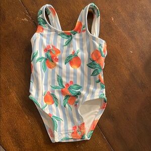 Striped Swimsuit with Orange Print